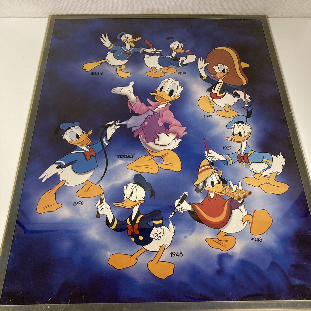 VTG 80s History of Donald Duck 1934 TODAY Framed 16" X 20" One Stop Poster Print